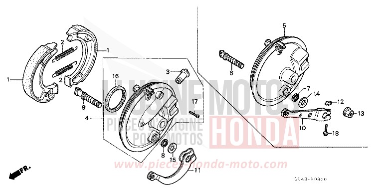 BREMSPLATTE, VORNE (RF/R2F/R2G) von CR80R "große Räder" FLASH RED (R119) von 1985